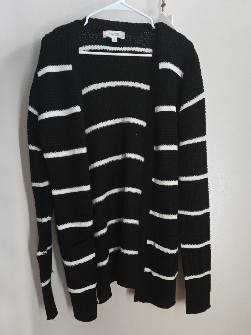 Pink Rose Black & White Striped Cardigan